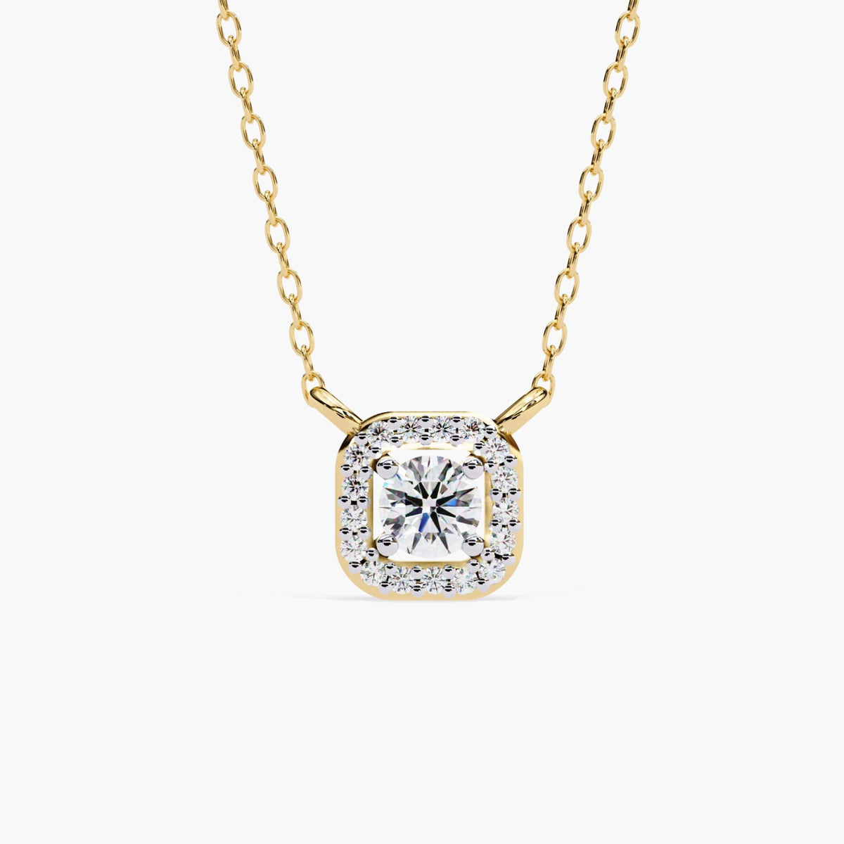 Square Halo Lab Grown Diamond Pendant Gold Necklace, 14k Gold Solitaire Women Necklace, Floating Diamond Bridal Jewelry Sister Birthday Gift