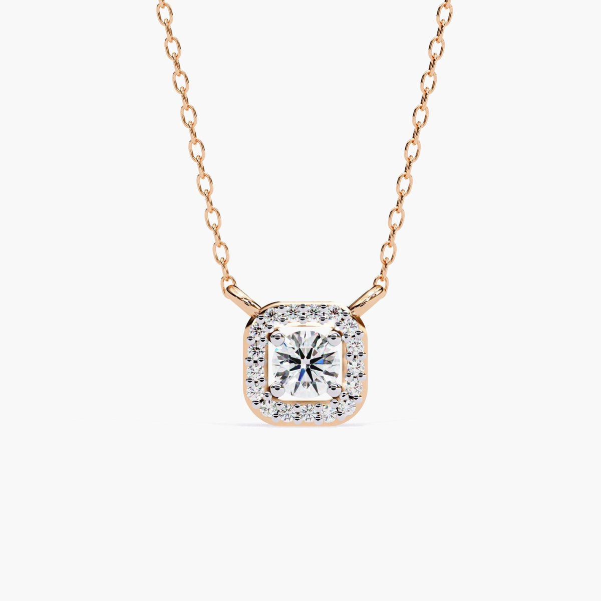 Square Halo Lab Grown Diamond Pendant Gold Necklace, 14k Gold Solitaire Women Necklace, Floating Diamond Bridal Jewelry Sister Birthday Gift