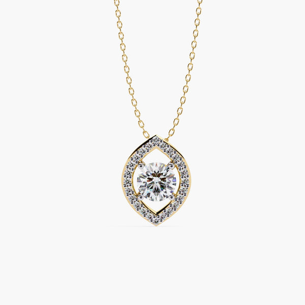 14K Gold Oval Natural Diamond Halo Pendant Necklace, 0.50 CTW