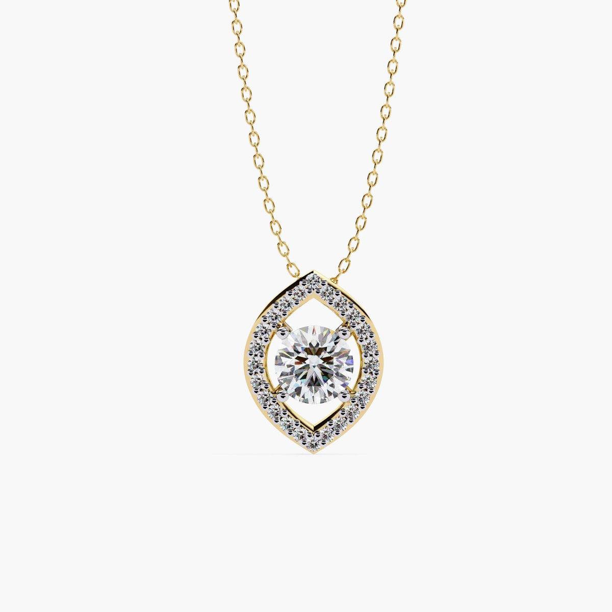 Oval Lab Grown Diamond Halo Pendant Necklace, 14k Gold Floating Diamond Necklace, Bridal Art Deco Necklace, Wedding Jewelry Gift for Her