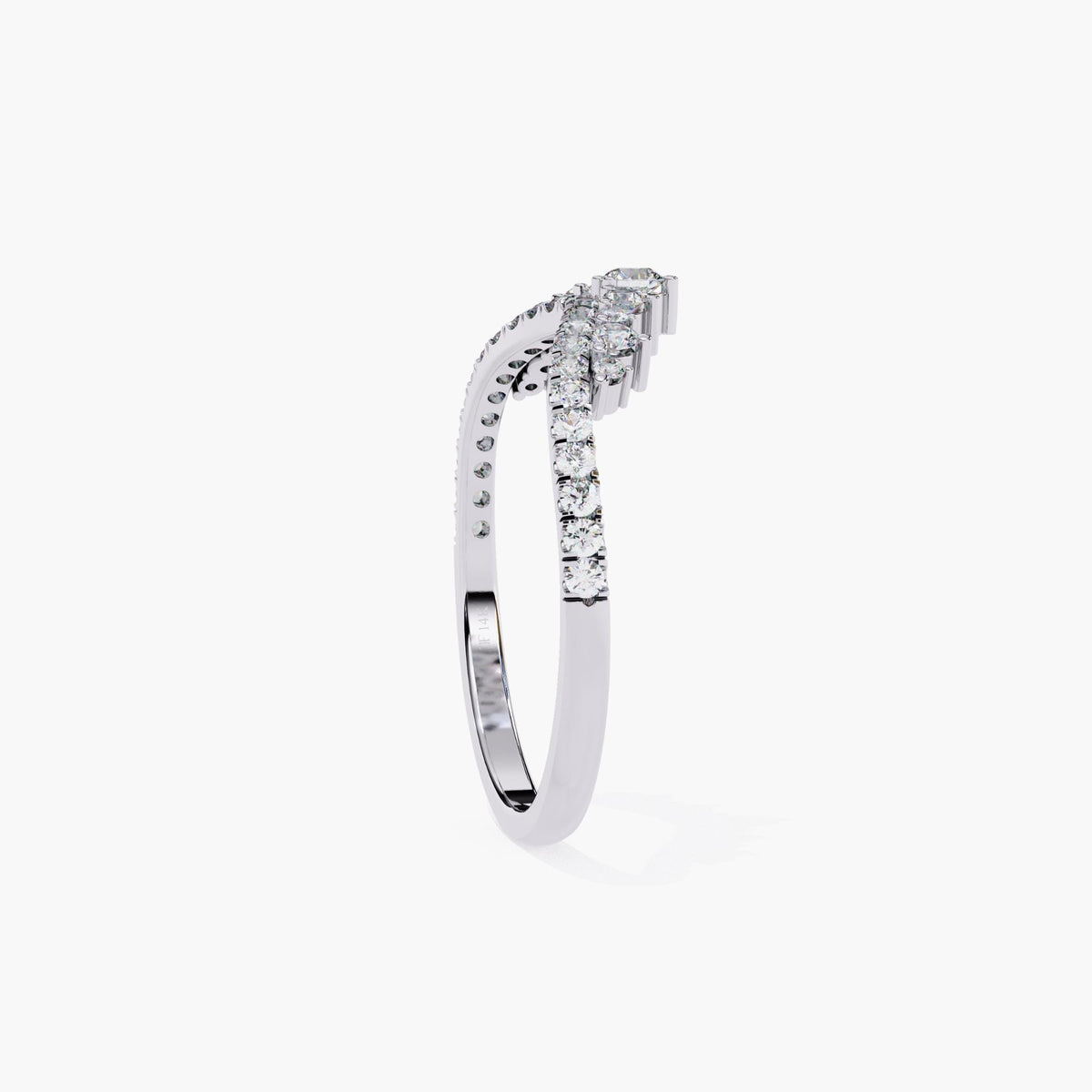 Crown Chevron Lab Grown Diamond Ring, 14k Yellow White Rose Gold Dainty Curve Ring, V Shape Tiara Women Ring, Nesting Wedding Band Ring