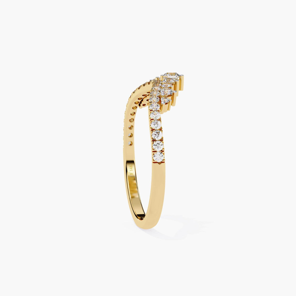 Crown Chevron Lab Grown Diamond Ring, 14k Yellow White Rose Gold Dainty Curve Ring, V Shape Tiara Women Ring, Nesting Wedding Band Ring