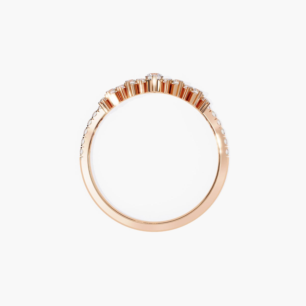 Crown Chevron Lab Grown Diamond Ring, 14k Yellow White Rose Gold Dainty Curve Ring, V Shape Tiara Women Ring, Nesting Wedding Band Ring