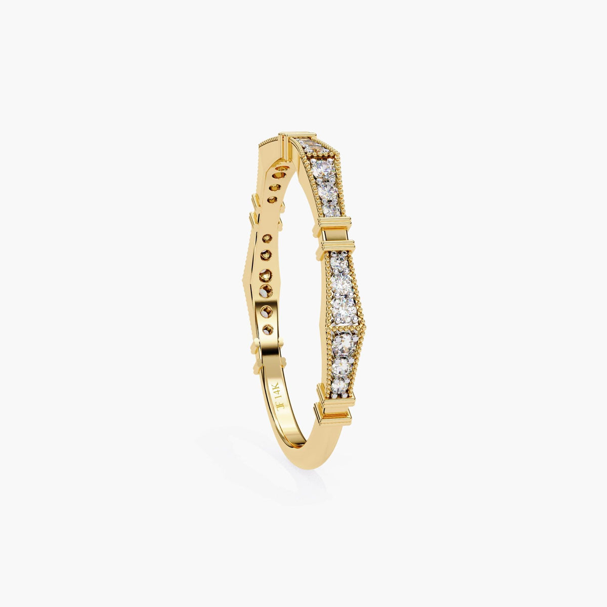 Geometric Half Eternity Lab Grown Diamond Ring, 14k White Yellow Rose Gold Prong Set Round Cut Diamond Ring, Statement Women Dainty Ring