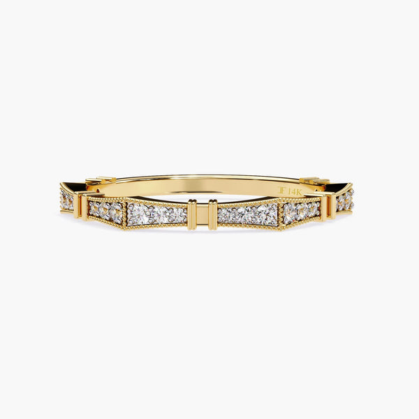 Lab Grown Diamond Half Eternity Band 14k Solid Gold Wedding Band Half Diamond Half Plain Band Anniversary Gift Idea, Handmade Genuine Ring