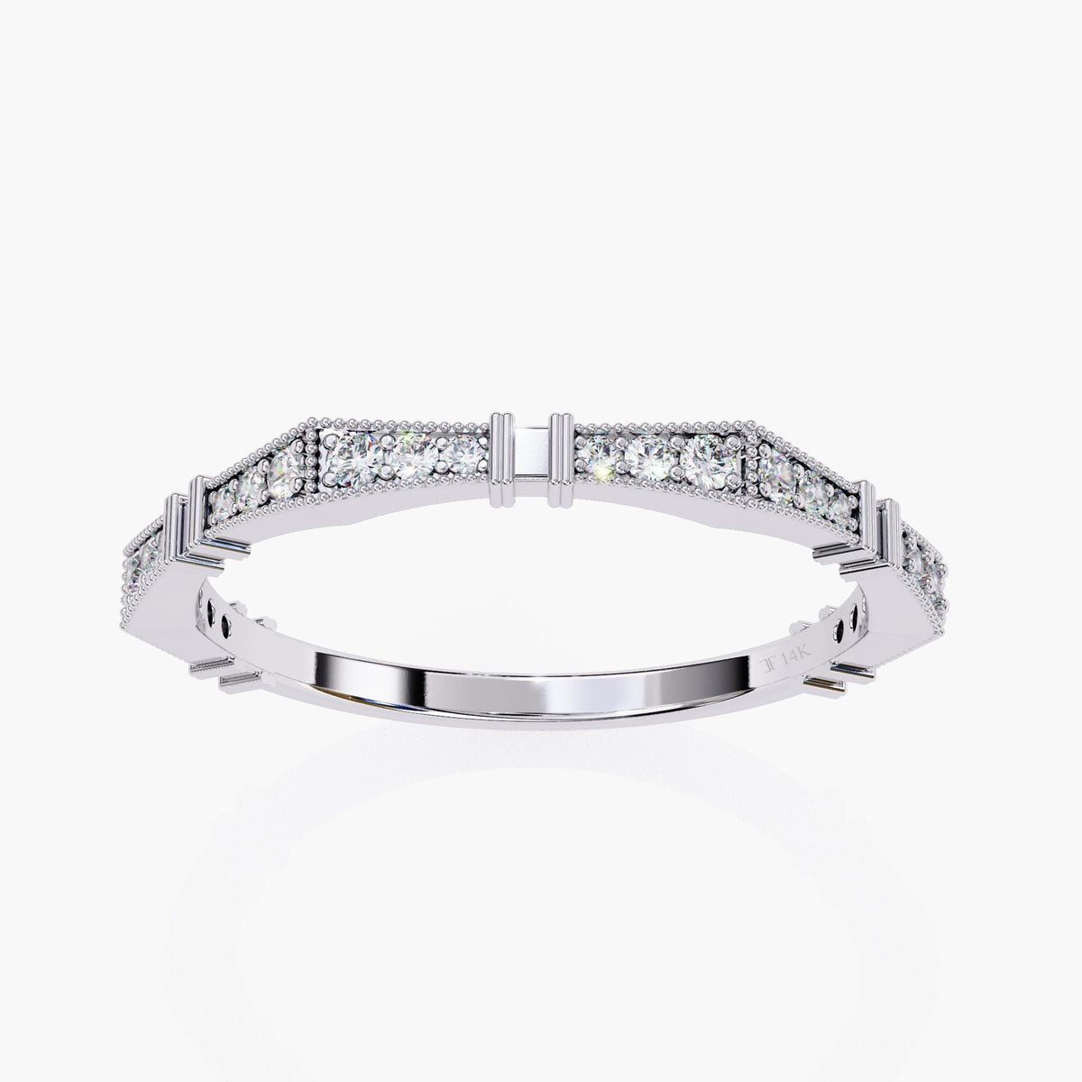 Geometric Half Eternity Lab Grown Diamond Ring, 14k White Yellow Rose Gold Prong Set Round Cut Diamond Ring, Statement Women Dainty Ring