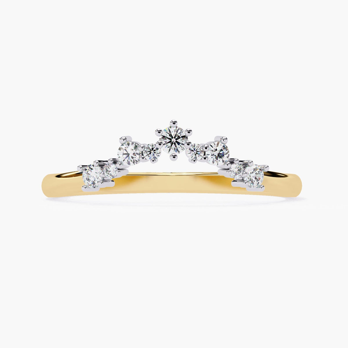 Tiara Lab Grown Diamond Ring Enhancer, Contour Nesting Ring, 14k Gold Curved V Shape Wedding Band, Unique Crown Dainty Bride Wedding Ring
