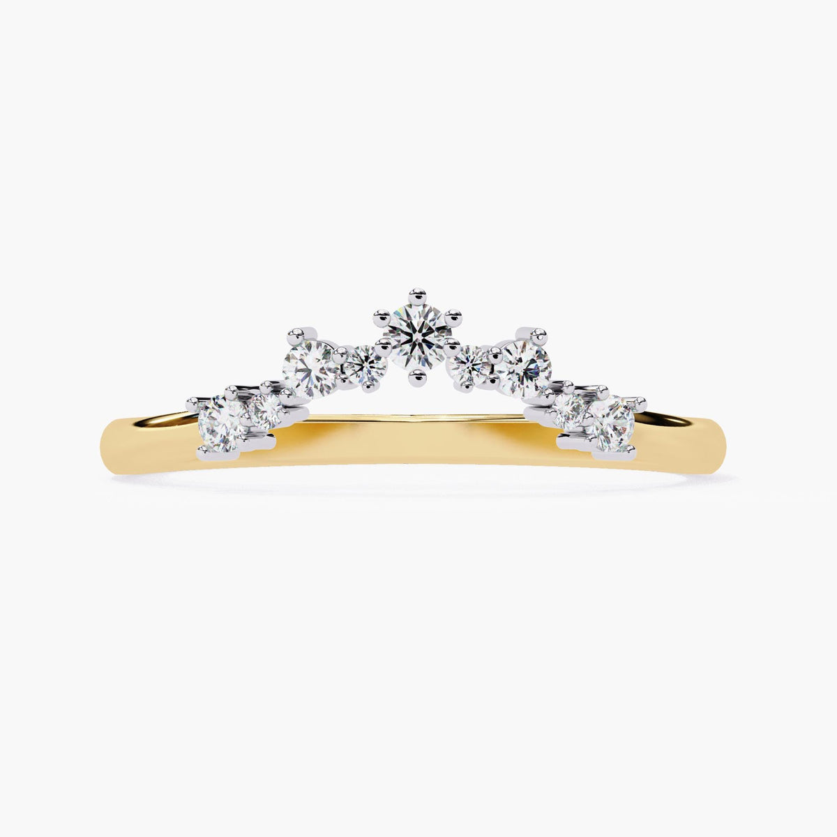 Tiara Lab Grown Diamond Ring Enhancer, Contour Nesting Ring, 14k Gold Curved V Shape Wedding Band, Unique Crown Dainty Bride Wedding Ring