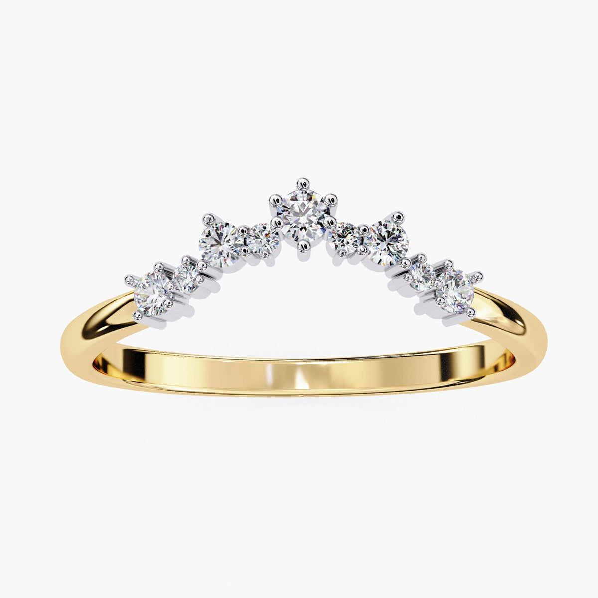 Tiara Lab Grown Diamond Ring Enhancer, Contour Nesting Ring, 14k Gold Curved V Shape Wedding Band, Unique Crown Dainty Bride Wedding Ring