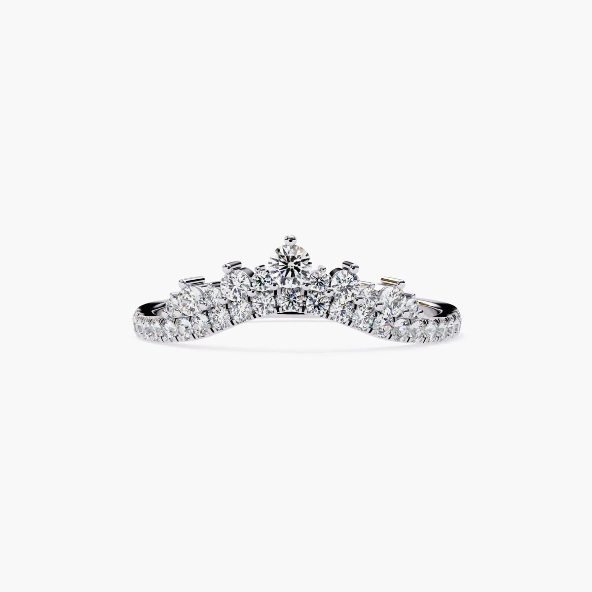 Crown Chevron Lab Grown Diamond Ring, 14k Yellow White Rose Gold Dainty Curve Ring, V Shape Tiara Women Ring, Nesting Wedding Band Ring