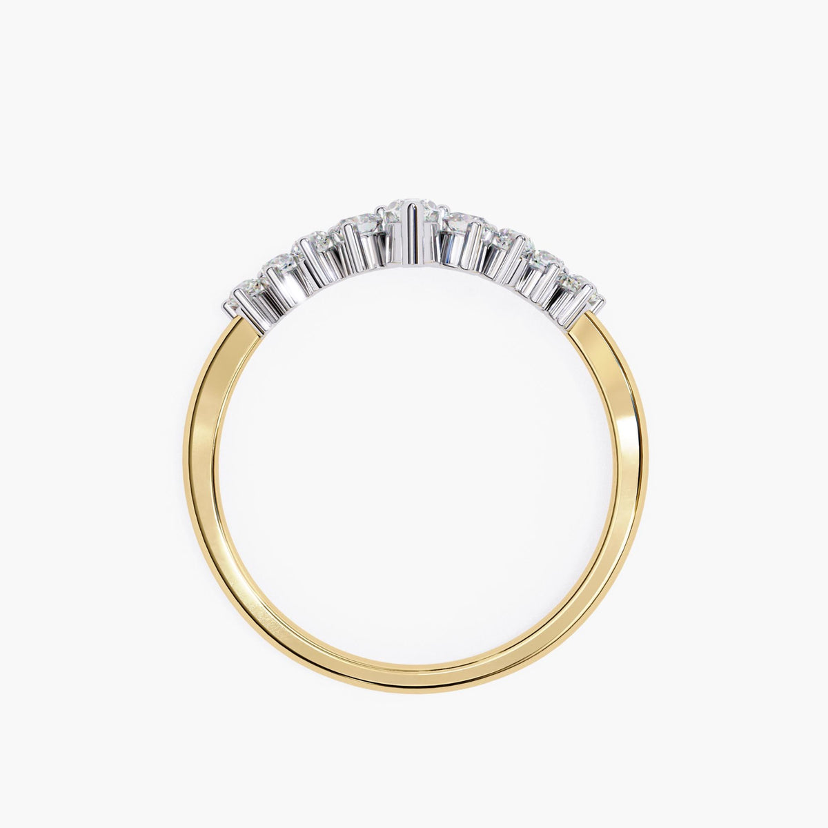 Tiara Diamond Ring, Lab Grown Diamond Nesting Ring, 14k Gold Curved V Shape Wedding Band, Unique Crown Delicate Dainty Bride Wedding Ring