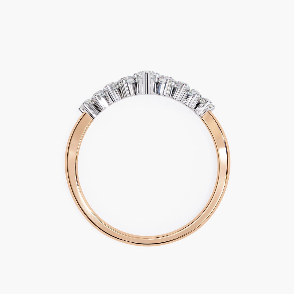 Tiara Diamond Ring, Lab Grown Diamond Nesting Ring, 14k Gold Curved V Shape Wedding Band, Unique Crown Delicate Dainty Bride Wedding Ring