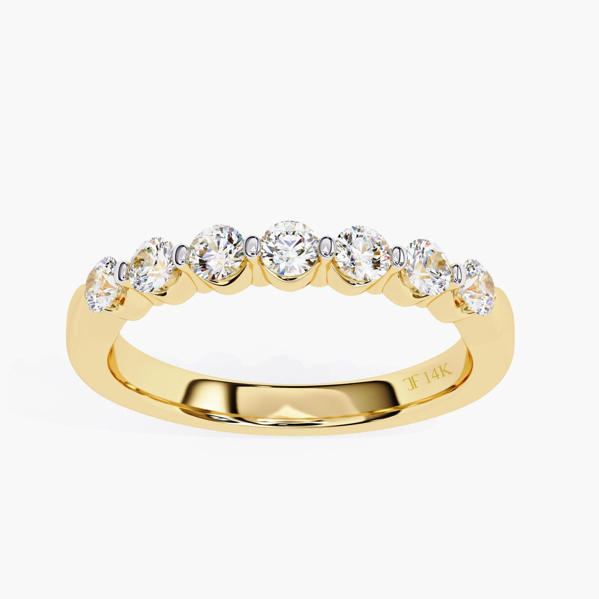 Round Cut Lab Grown Diamond Half Eternity Ring, 14k Yellow White Rose Gold Delicate Wedding Ring, Minimalist Wife Ring, Dainty Stacking Ring