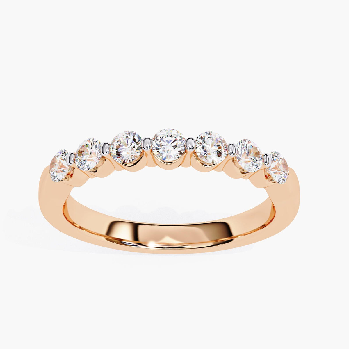 Round Cut Lab Grown Diamond Half Eternity Ring, 14k Yellow White Rose Gold Delicate Wedding Ring, Minimalist Wife Ring, Dainty Stacking Ring