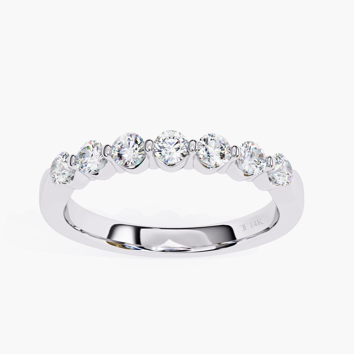 Round Cut Lab Grown Diamond Half Eternity Ring, 14k Yellow White Rose Gold Delicate Wedding Ring, Minimalist Wife Ring, Dainty Stacking Ring