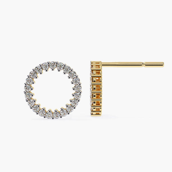 Circle Diamond Stud Earrings – 14k Gold Open Circle Studs, 10MM Statement Studs, Diamond Circle Earrings, Gift for Her, Everyday Jewelry