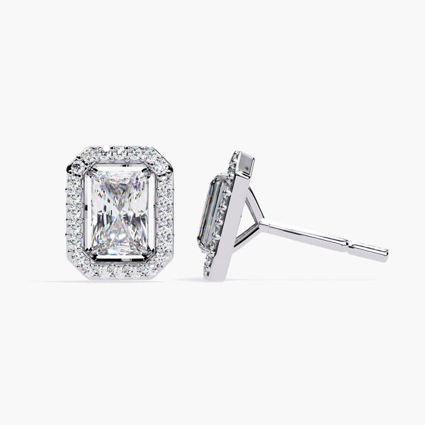 14K Gold Radiant Cut Halo Lab Grown Diamond Stud Earrings
