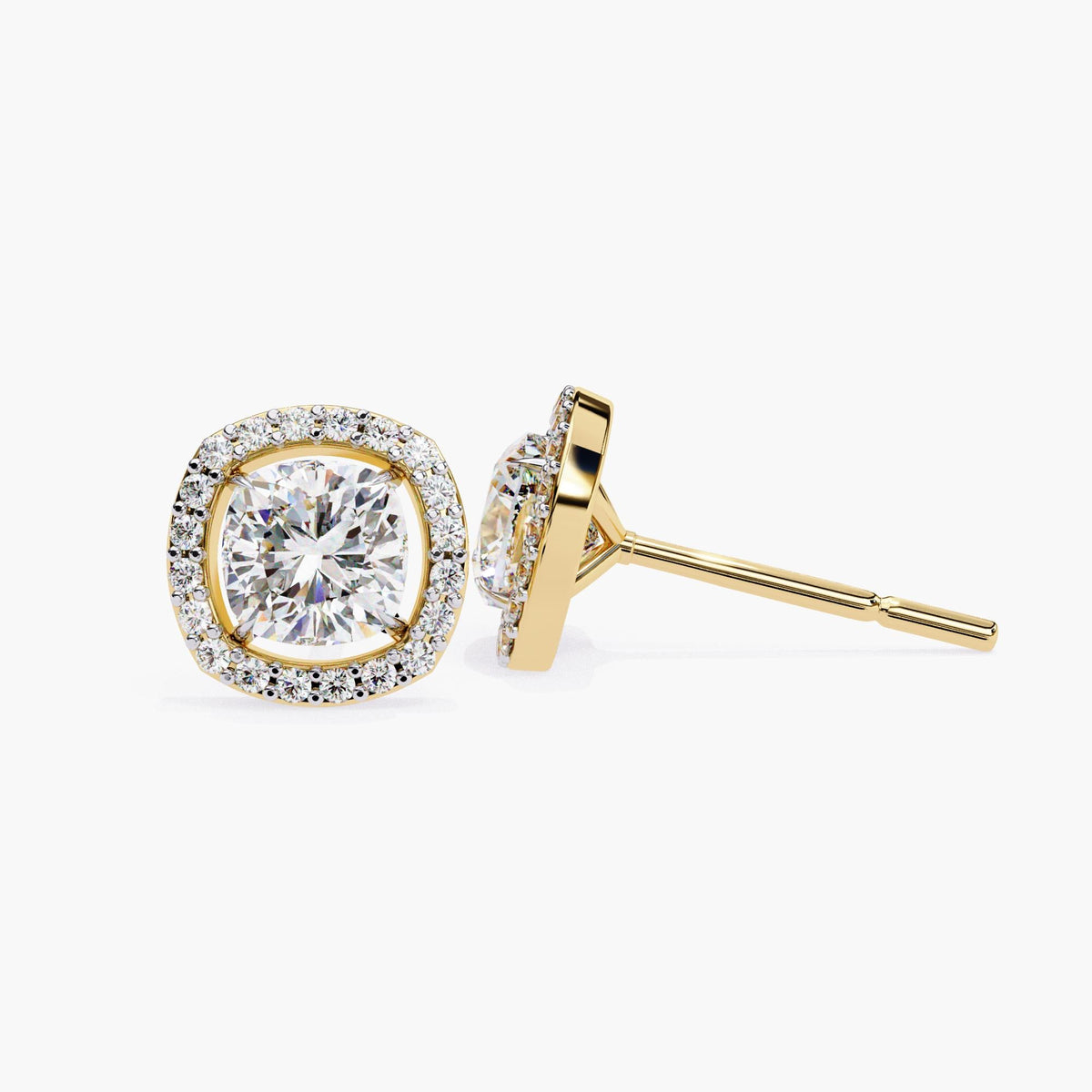 Cushion Cluster Lab Grown Diamond Stud Earrings, 14k Gold Square Dainty Elegant Stud Wedding Bridal Bridesmaid Jewelry, Perfect For Everyday