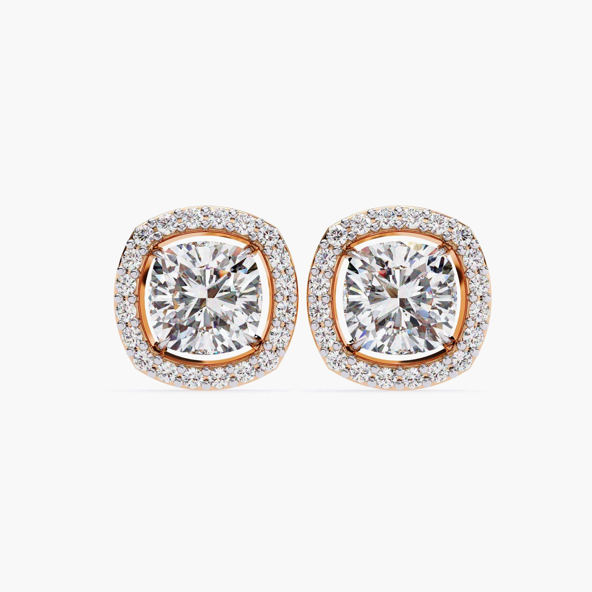 Cushion Cluster Lab Grown Diamond Stud Earrings, 14k Gold Square Dainty Elegant Stud Wedding Bridal Bridesmaid Jewelry, Perfect For Everyday