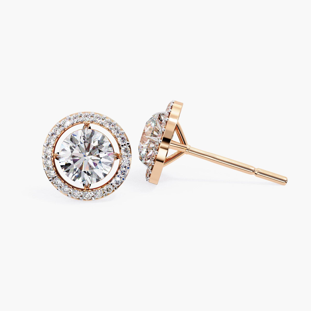 Round Cut Cluster Lab Grown Diamond Stud Earrings, Elegant 14k Gold Diamond Earrings for Women, Perfect Gift for Her, Circle Diamond Studs