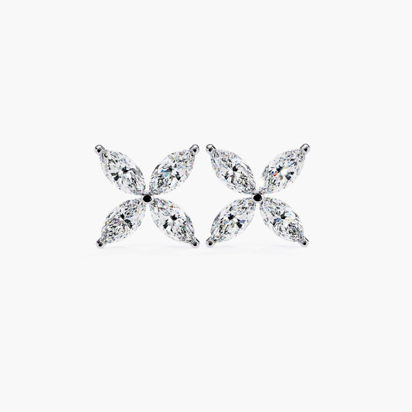 14K Gold Marquise Diamond Flower Stud Earrings, 0.80 CTW