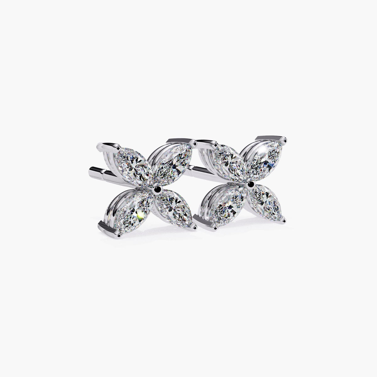Marquise Diamond Petal Stud Earrings, 14k Gold Dainty 4 Petal Flower Gemstone Earring, Perfect Bridal Gift for Her Minimalist Floral Earring