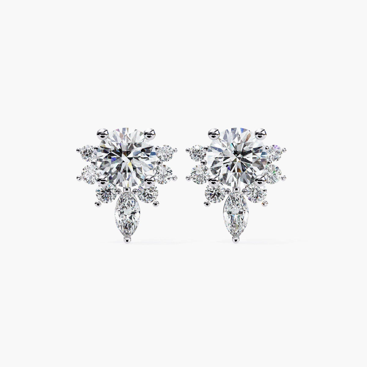 Elegant Round Cluster Lab Grown Diamond Earring 14k Gold Stud Earrings Floral Diamond Earring, Dainty Bridal Earring Gift, Snowflake Earring