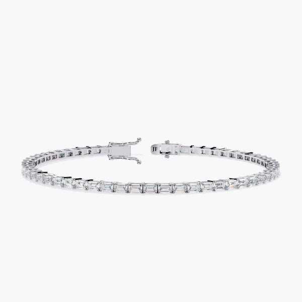 14K Gold Emerald Cut Natural Diamond Tennis Bracelet, 4.25 CTW, 7 Inch