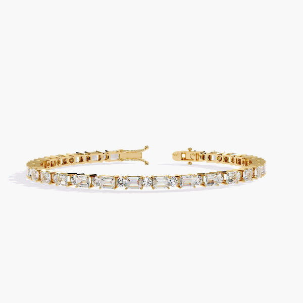 14K Gold Emerald & Round Lab Grown Diamond Tennis Bracelet, 6 CTW