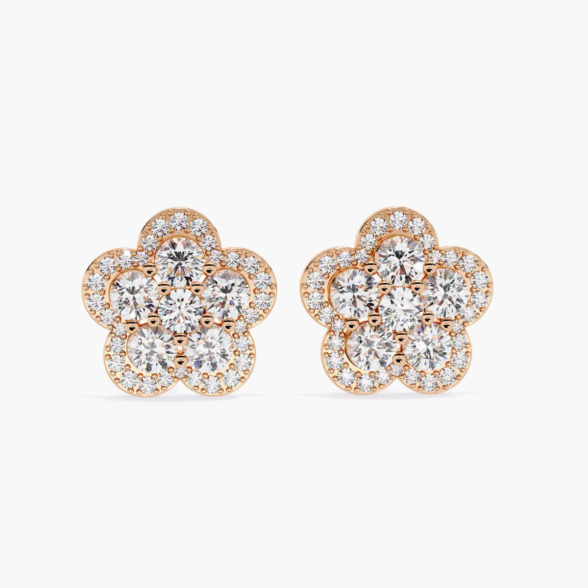 14K Gold Round Lab Grown Diamond Floral Stud Earrings, 1 CTW