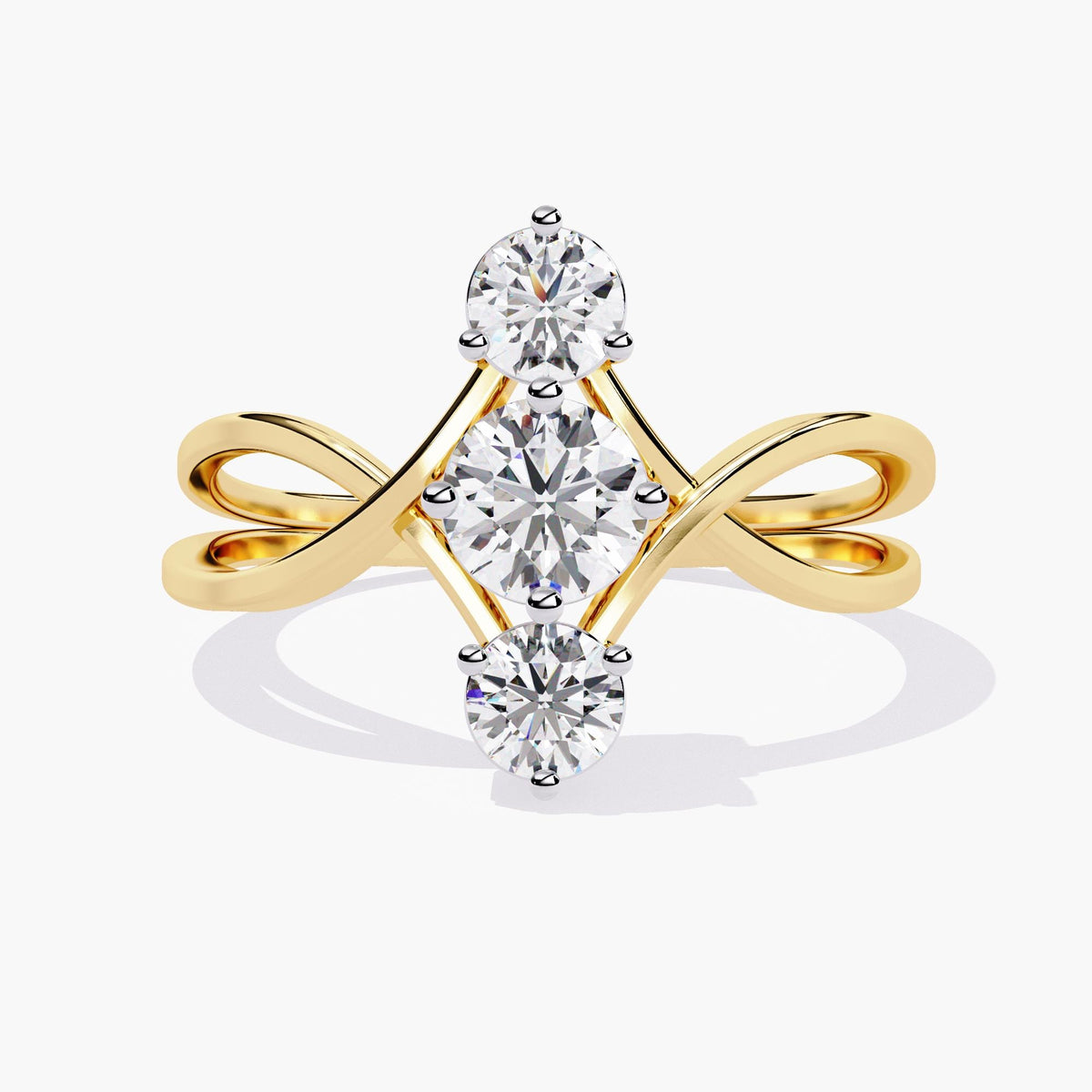 A gold ring with three diamonds in the center.