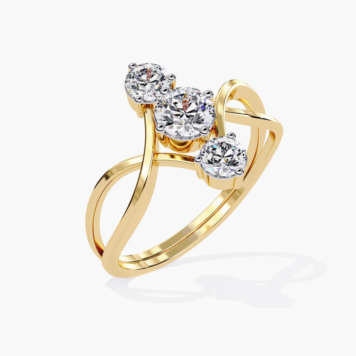 A gold ring with three diamonds in the center.