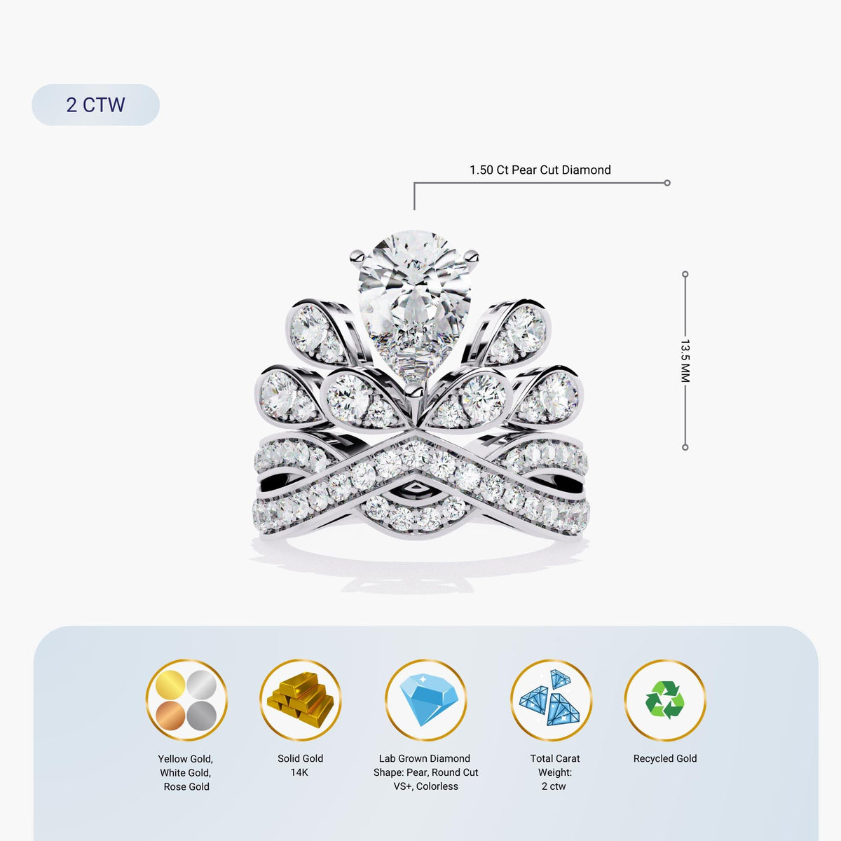 Antique Crown Inspired Pear Tiara Wedding Band Pear Cut Engagement Ring Crown Engagement Ring Crown Promise Ring Anniversary Gift