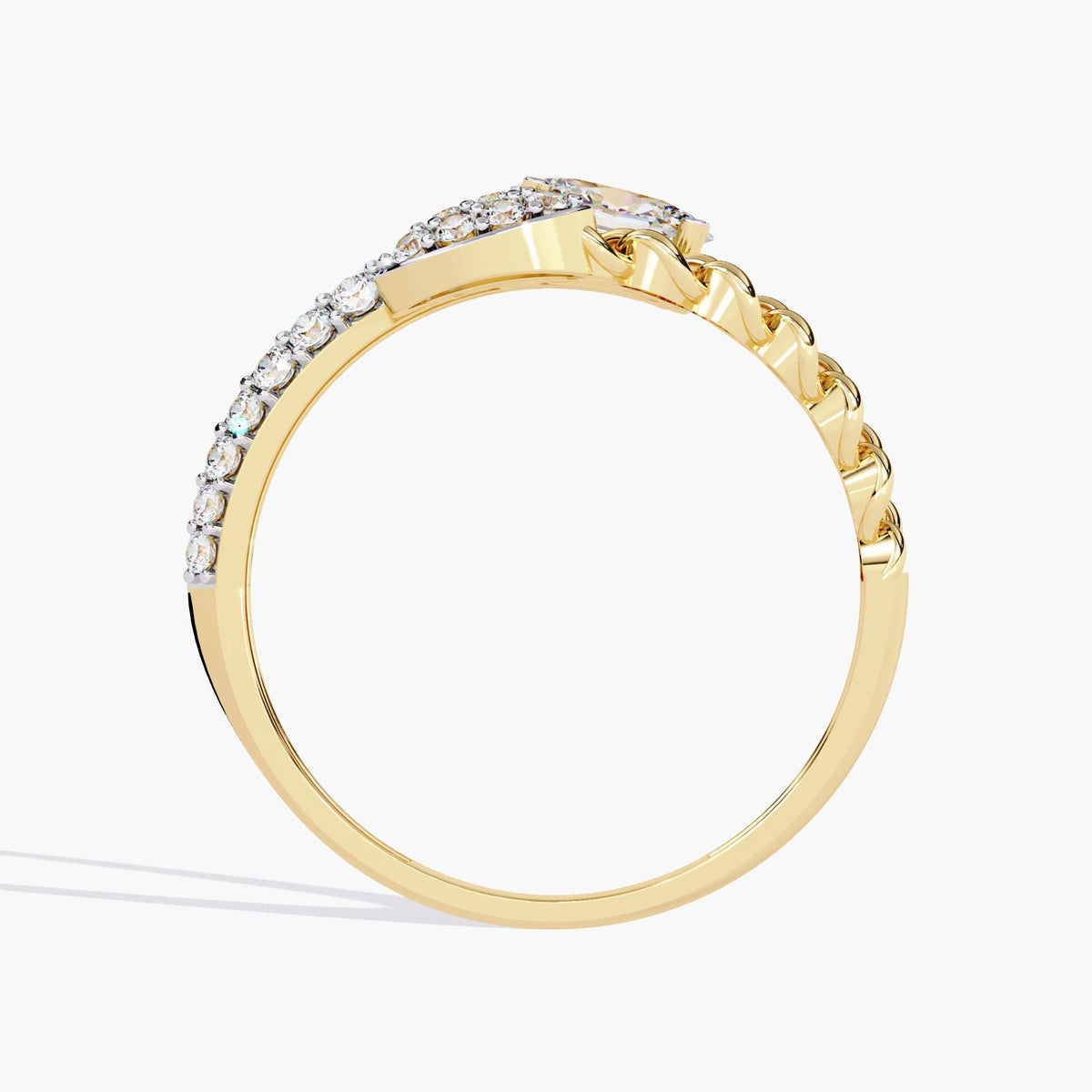 Oval Diamond Bypass Bezel Ring, Dainty Crossed Open Bezel Set.