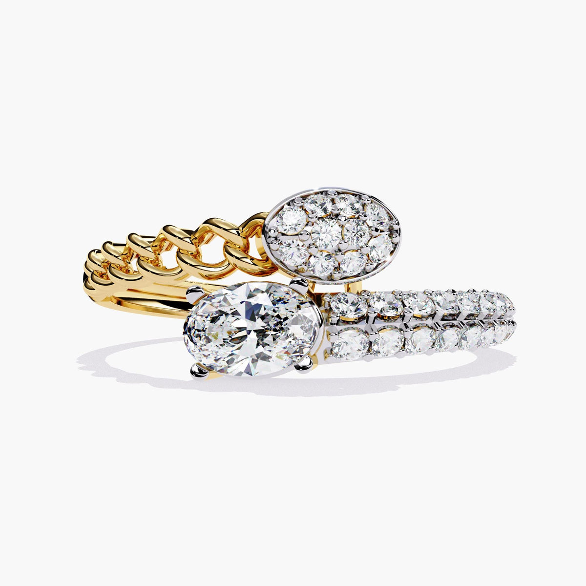 Oval Diamond Bypass Bezel Ring, Dainty Crossed Open Bezel Set.