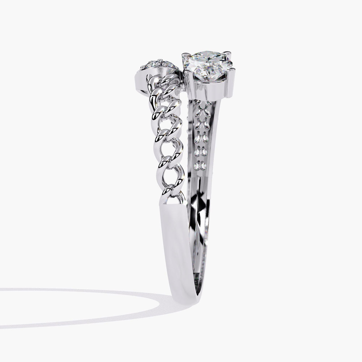 Oval Diamond Bypass Bezel Ring, Dainty Crossed Open Bezel Set.