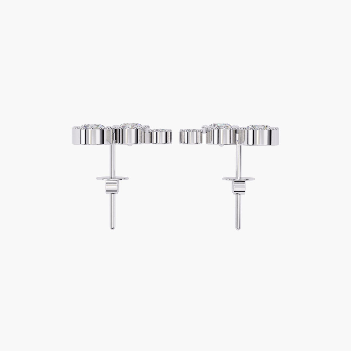 A white gold diamond ear climber earrings with a drop down round shaped diamond.