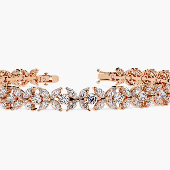 Rose gold bracelet  with marquise and round shape diamonds.