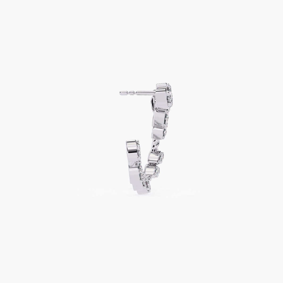 A pair of white gold earrings with marquise cut diamonds.