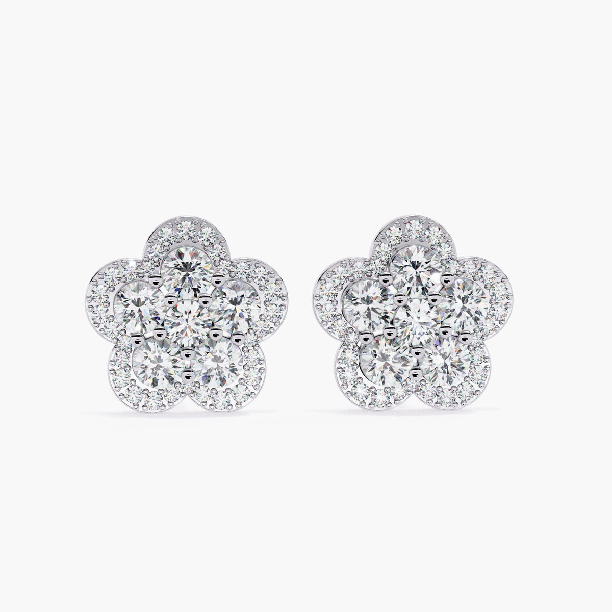 14K Gold Round Lab Grown Diamond Floral Stud Earrings, 1 CTW