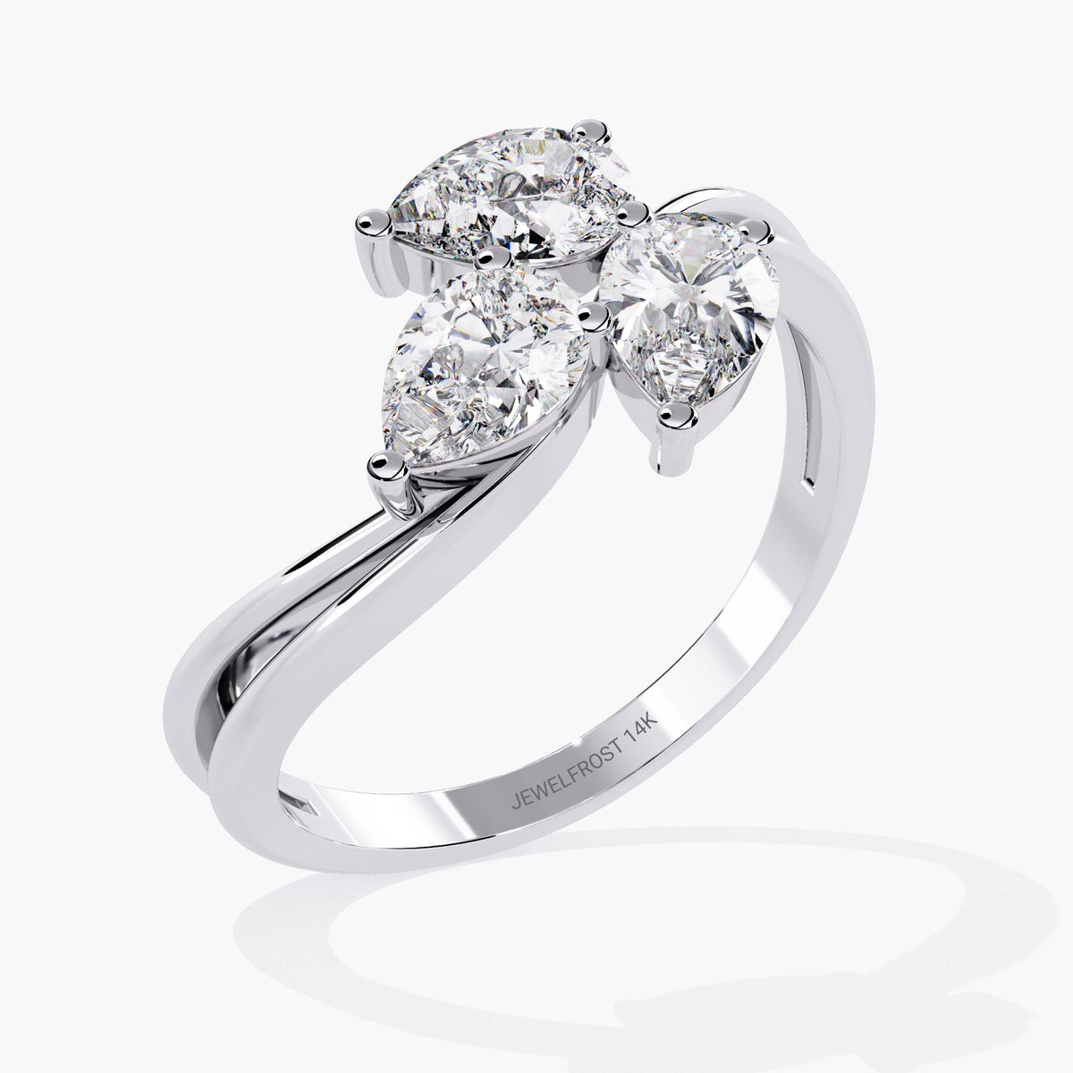 A gold ring with a delicate branch design featuring clear, marquise-shaped stones.