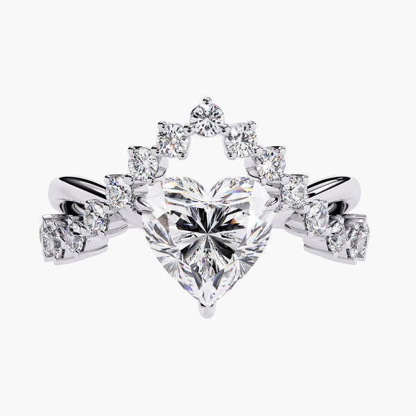 14K Heart Cut Lab Grown Diamond Ring Crown Ring 18 Stones Engagement Ring 2.5 Ctw Heart Diamond Ring Anniversary Ring for Women Gift for Her
