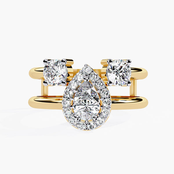 14k Solid Gold Three Stone Diamond Ring Pear Cut Diamond Special Design Real Gold Ring For Her Diamond Wedding Ring Anniversary Gift For Her