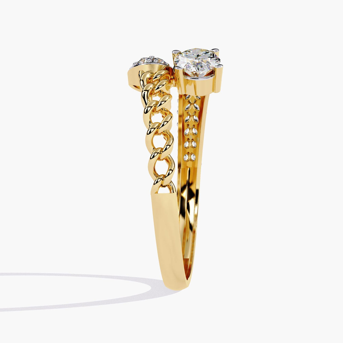 Oval Diamond Bypass Bezel Ring, Dainty Crossed Open Bezel Set.