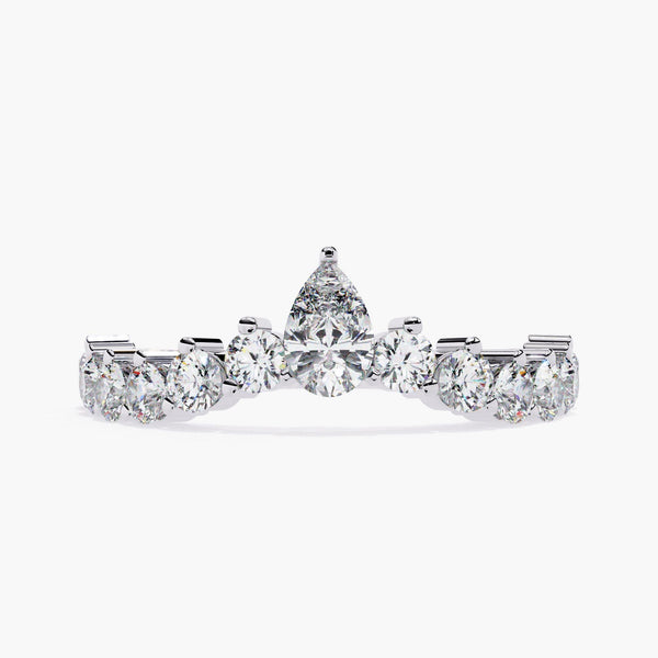 Curved Diamond Band with Prong Set Diamond Unique Diamond Tiara Ring 14K Diamond Crown Wedding Band Stackable Engagement Band Bridal Ring