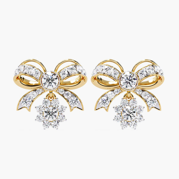 14K Gold Round Lab Grown Diamond Bow Drop Earrings, 2.20 CTW, 17mm