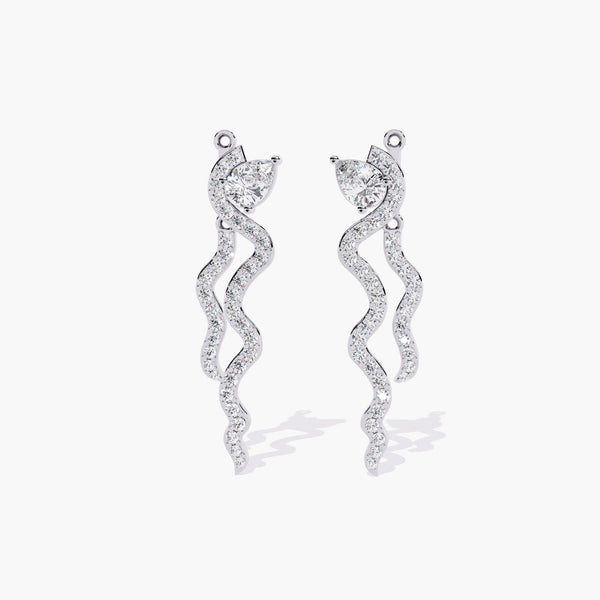 14K Gold Round & Pear Lab Grown Diamond Spiral Drop Earrings, 0.80 CTW, 30mm