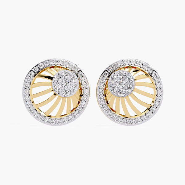 14K Gold Round Natural Diamond Cluster Stud Earrings, 0.35 CTW, 12mm