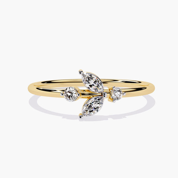 14K Gold Lab Grown Diamond Marquise Leaf Ring Vintage Style Diamond Engagement Ring Womens Gold Ring Stacking Ring Unique Promise Ring