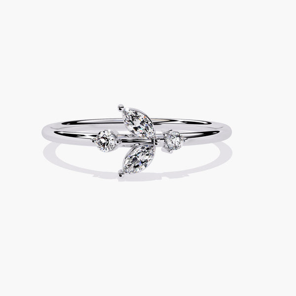 14K Gold Marquise Natural Diamond Leaf Ring, 0.10 CTW